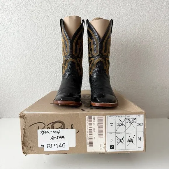 Rod Patrick Mens Cowboy Boots 10.5AA Black Leather Narrow Square Toe Western