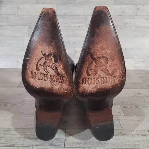 Rogers Boots Turquoise Cobra Snakeskin Brown Leather Rodeo Cowboy Boots Size 7