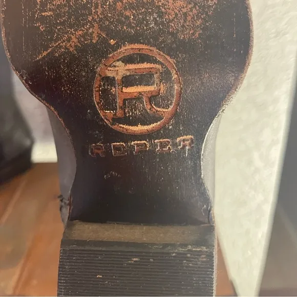 Roper Gray Leather Riding Boots With Embroidered Top Size 6