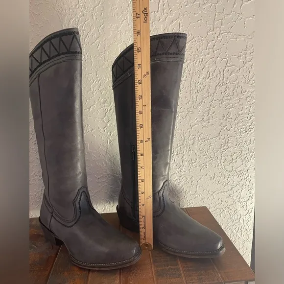 Roper Gray Leather Riding Boots With Embroidered Top Size 6