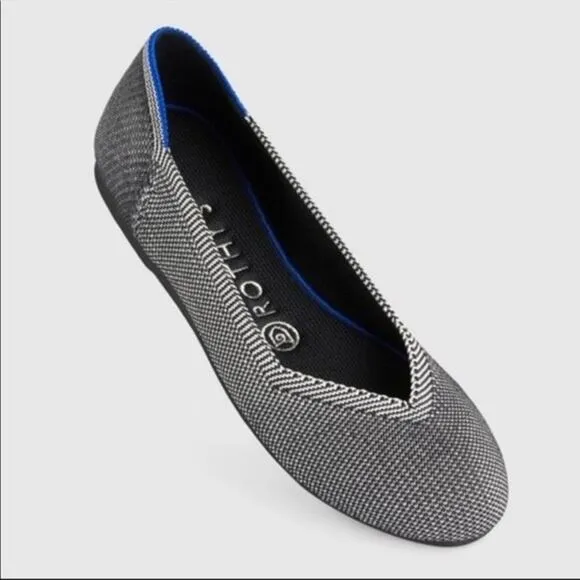 Rothy's Grey Birdseye Flats with Blue Trim - Gray Womens Size 8.5 001-114 EUC