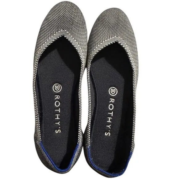 Rothy's Grey Birdseye Flats with Blue Trim - Gray Womens Size 8.5 001-114 EUC