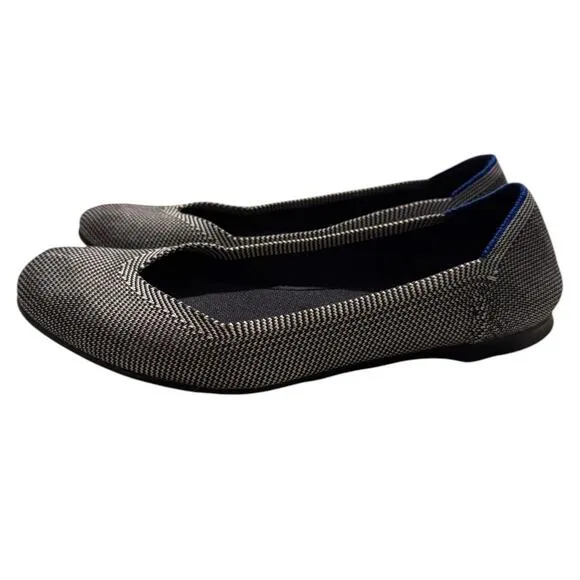 Rothy's Grey Birdseye Flats with Blue Trim - Gray Womens Size 8.5 001-114 EUC