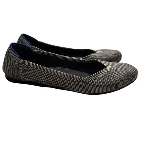 Rothy's Grey Birdseye Flats with Blue Trim - Gray Womens Size 8.5 001-114 EUC