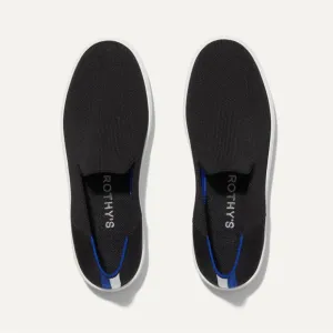 Rothy’s The Original Slip On Solid Black With Blue &amp; White Heel Stripe Sneaker 8