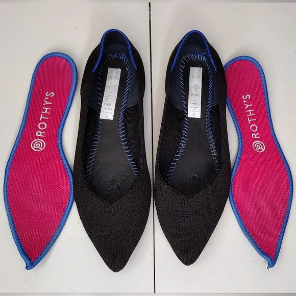 Rothy's The Point Black Knit Slip-On Ballet Loafers Flats Sz 9.5