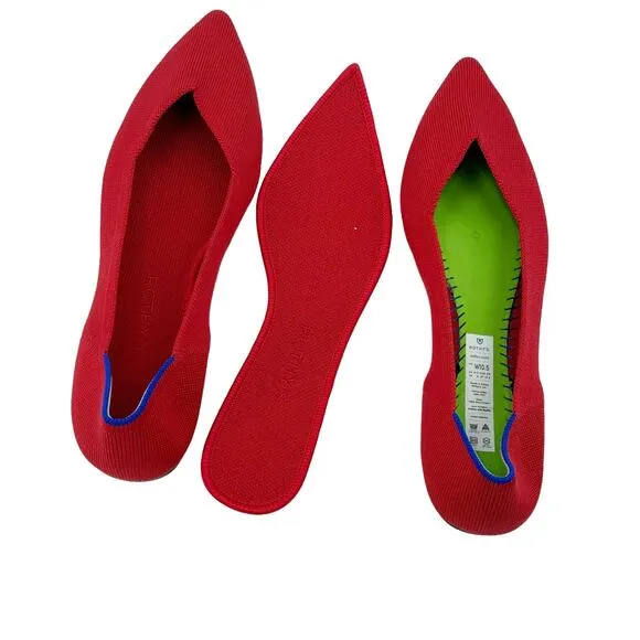 Rothy’s The Point Toe Ballet Flat Slip-On Soft Flexible in Red Size 10.5W