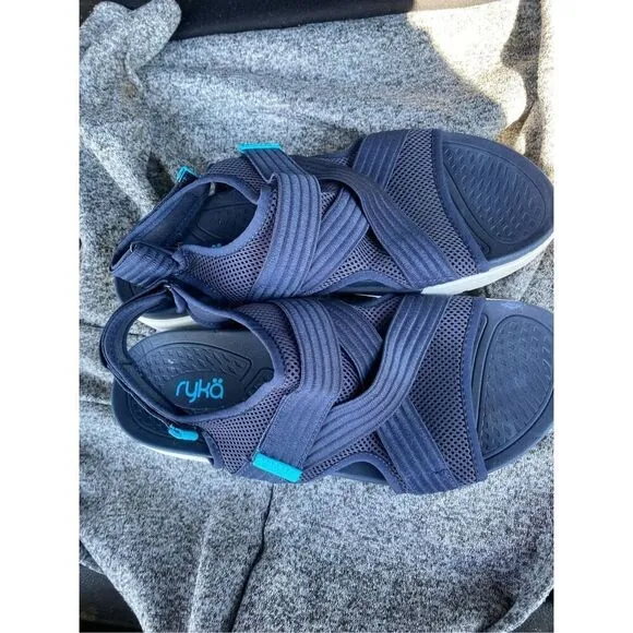 Ryka Womens Navy River Stretch Sandals Sz 9W