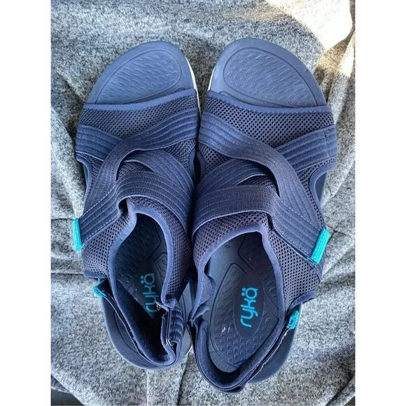Ryka Womens Navy River Stretch Sandals Sz 9W