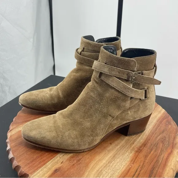 Saint Laurent Paris Jodhpur Ankle buckle Boots beige brown suede sz 36.5 6.5