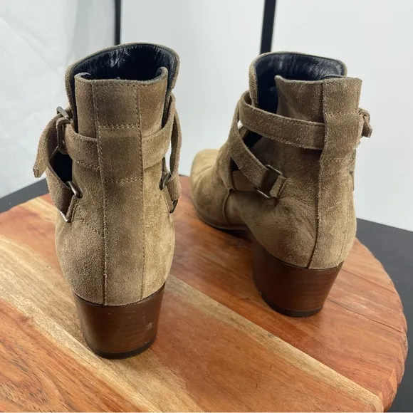 Saint Laurent Paris Jodhpur Ankle buckle Boots beige brown suede sz 36.5 6.5