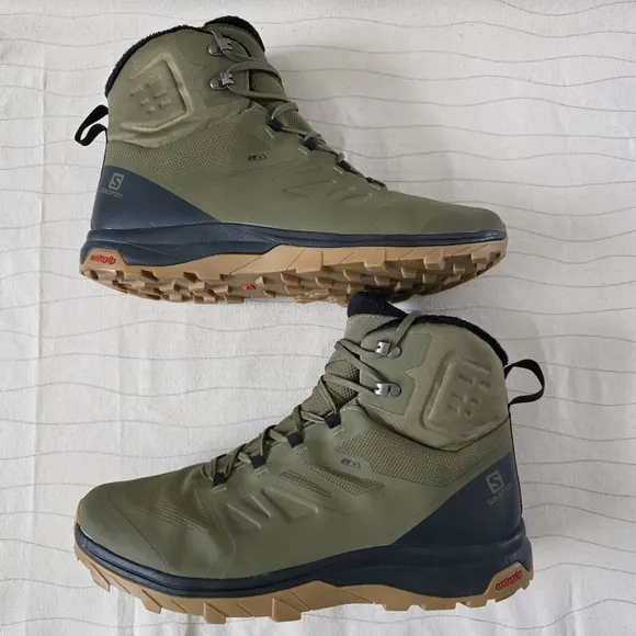 Salomon Mens Outblast Olive Green Waterproof Insulated Hiking Boots 407958 Sz 12