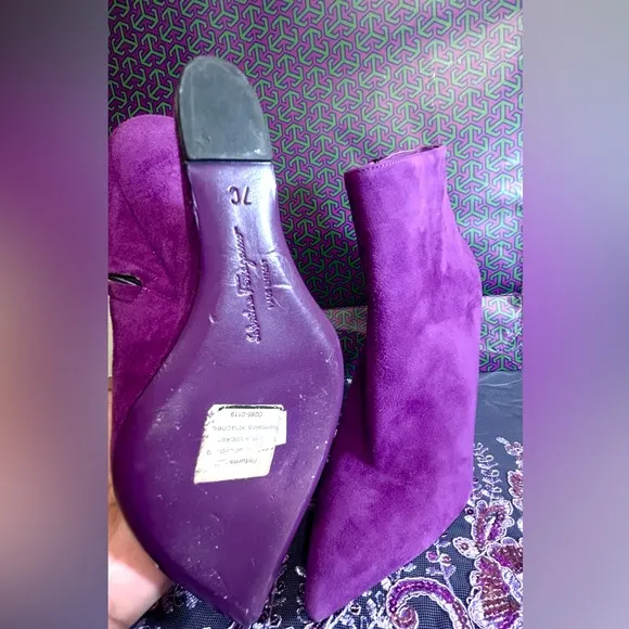 Salvatore Ferragamo Bolgheri Violet Suede Cut-Out Retro Wedge Bootie