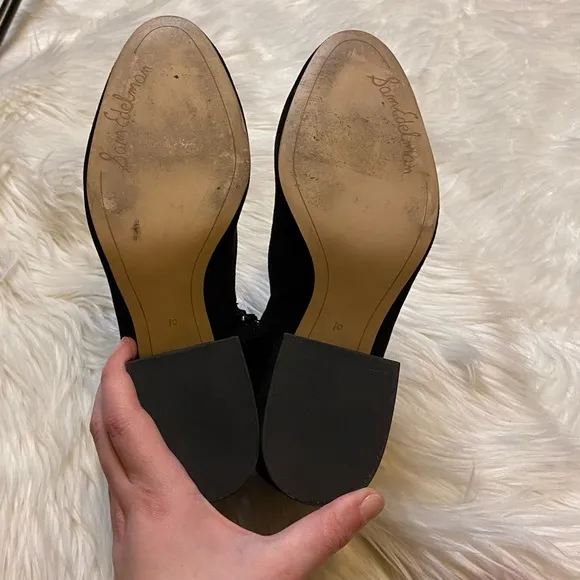 Sam Edelman black suede leather size 10 heeled ankle booties boots