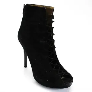Sam Edelman Black Suede Queenie Open Toe Boots, Sz 9.5 M
