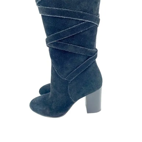 Sam Edelman Boots Sable Black Strap Suede Leather Over the Knee SZ 5 New