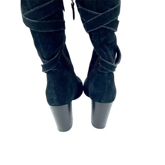 Sam Edelman Boots Sable Black Strap Suede Leather Over the Knee SZ 5 New