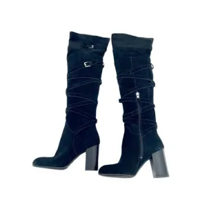 Sam Edelman Boots Sable Black Strap Suede Leather Over the Knee SZ 5 New