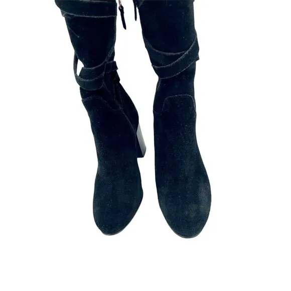 Sam Edelman Boots Sable Black Strap Suede Leather Over the Knee SZ 5 New