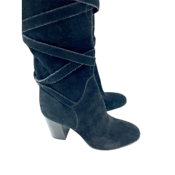 Sam Edelman Boots Sable Black Strap Suede Leather Over the Knee SZ 5 New