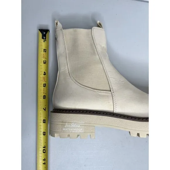 Sam Edelman Laguna Cream Leather Chelsea Moto Rounded Toe Pull On Boots Size 9.5