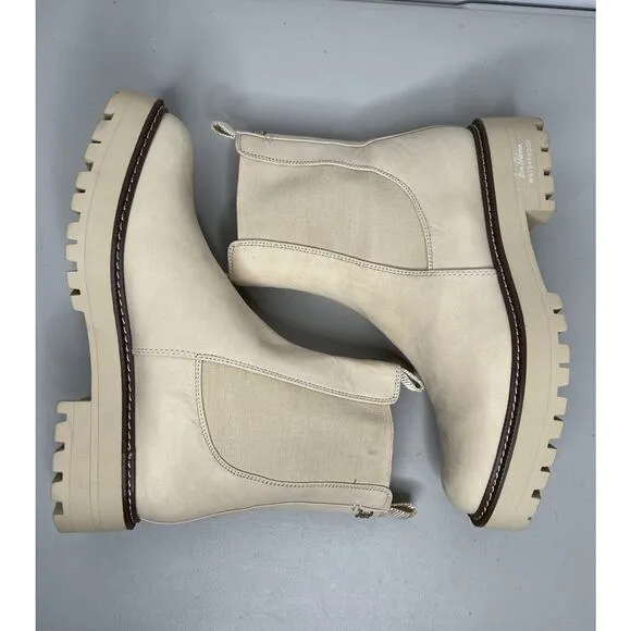 Sam Edelman Laguna Cream Leather Chelsea Moto Rounded Toe Pull On Boots Size 9.5