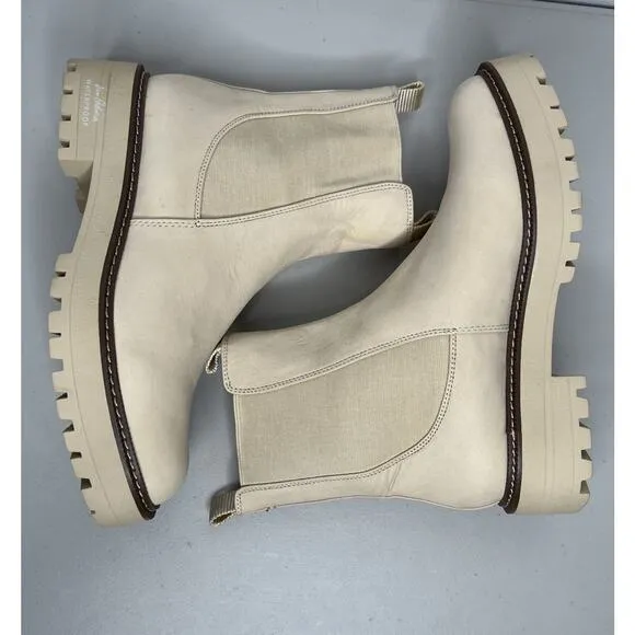 Sam Edelman Laguna Cream Leather Chelsea Moto Rounded Toe Pull On Boots Size 9.5