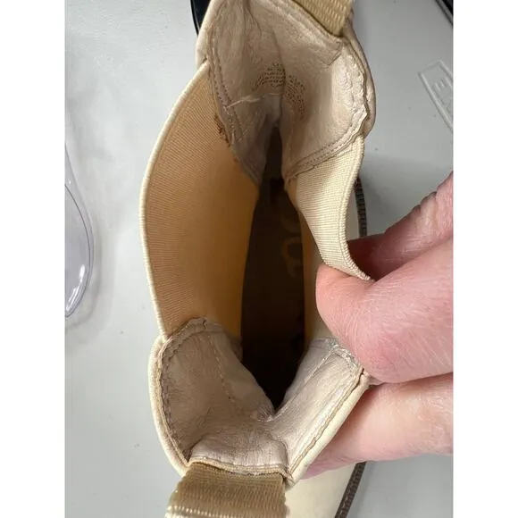 Sam Edelman Laguna Cream Leather Chelsea Moto Rounded Toe Pull On Boots Size 9.5