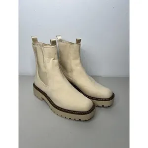 Sam Edelman Laguna Cream Leather Chelsea Moto Rounded Toe Pull On Boots Size 9.5