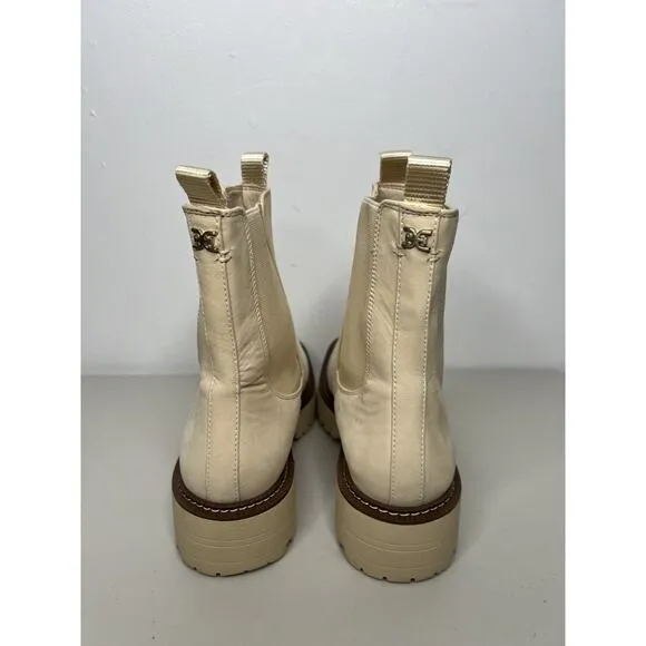 Sam Edelman Laguna Cream Leather Chelsea Moto Rounded Toe Pull On Boots Size 9.5