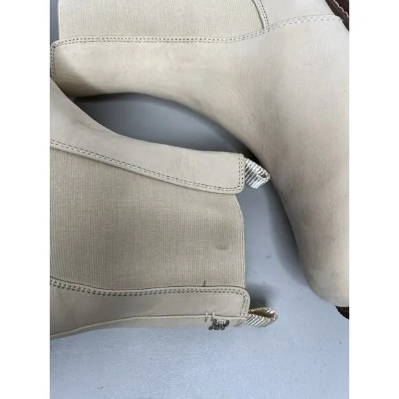 Sam Edelman Laguna Cream Leather Chelsea Moto Rounded Toe Pull On Boots Size 9.5