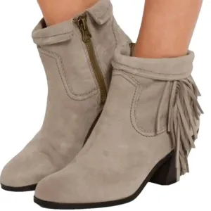 SAM EDELMAN Louie Fringe Suede Ankle Boots Side Zipper Taupe Size 7