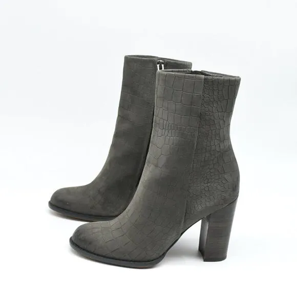 Sam Edelman Reyes Grey Leather Croc Print Boots 7.5