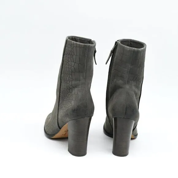 Sam Edelman Reyes Grey Leather Croc Print Boots 7.5