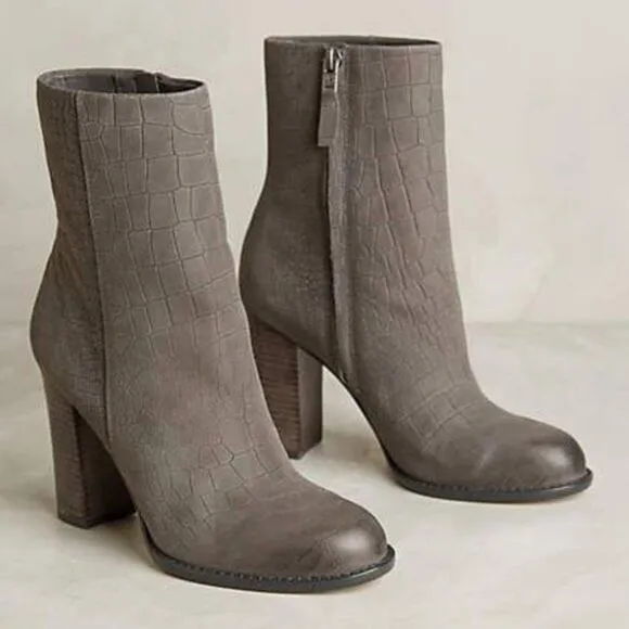 Sam Edelman Reyes Grey Leather Croc Print Boots 7.5