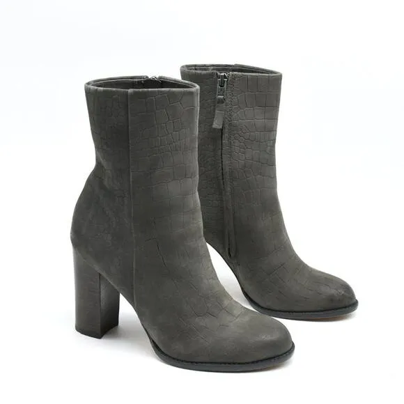 Sam Edelman Reyes Grey Leather Croc Print Boots 7.5