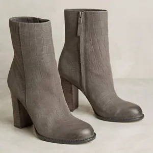 Sam Edelman Reyes Grey Leather Croc Print Boots 7.5