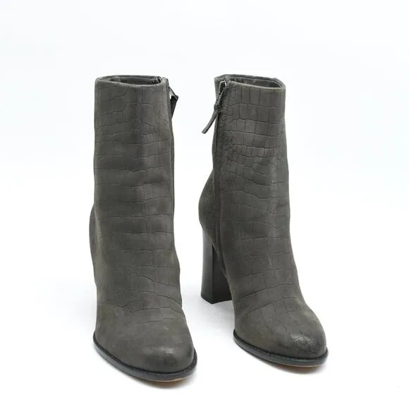 Sam Edelman Reyes Grey Leather Croc Print Boots 7.5