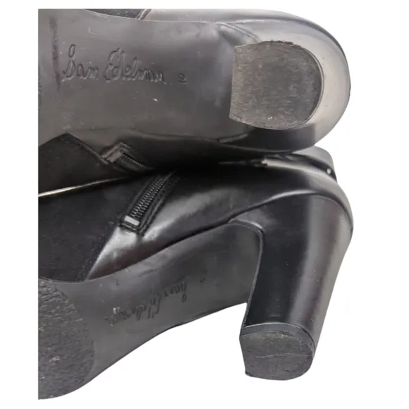 Sam Edelman Shaleigh Leather Ankle Boots 10 Black Booties Block Heel