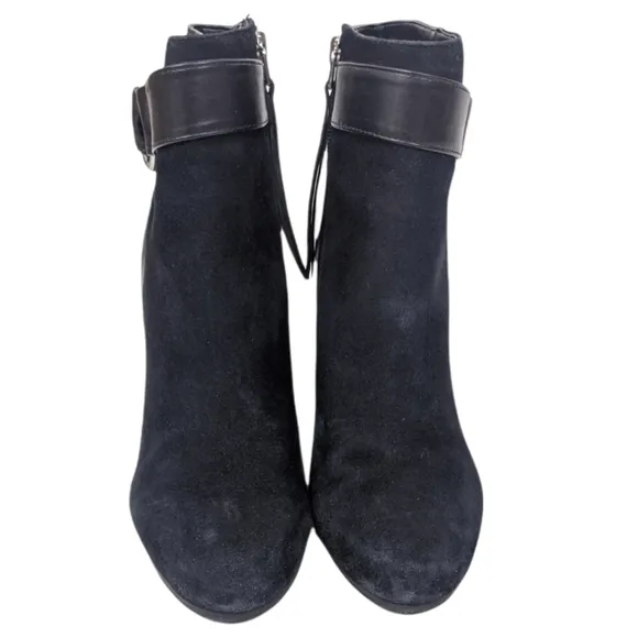 Sam Edelman Shaleigh Leather Ankle Boots 10 Black Booties Block Heel