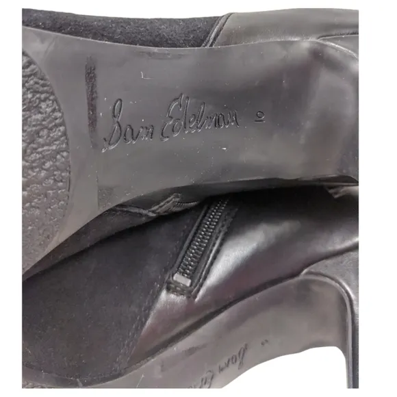 Sam Edelman Shaleigh Leather Ankle Boots 10 Black Booties Block Heel