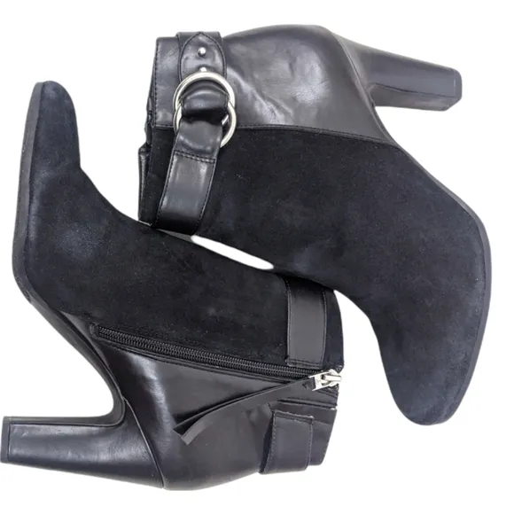 Sam Edelman Shaleigh Leather Ankle Boots 10 Black Booties Block Heel