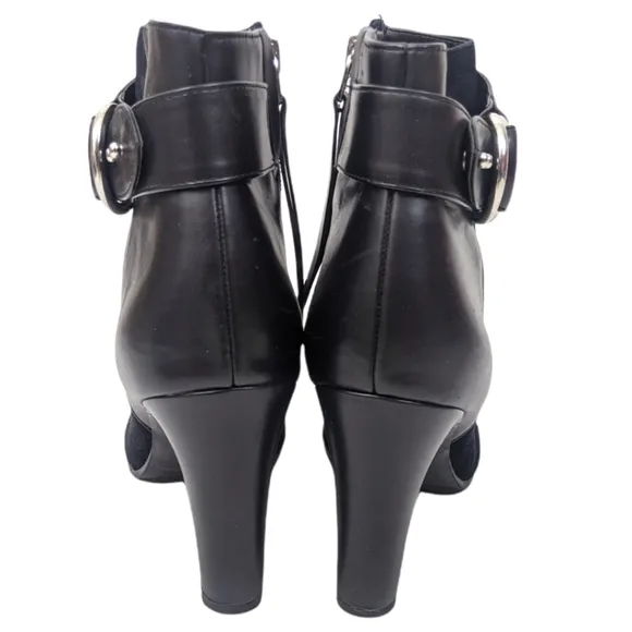 Sam Edelman Shaleigh Leather Ankle Boots 10 Black Booties Block Heel
