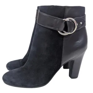 Sam Edelman Shaleigh Leather Ankle Boots 10 Black Booties Block Heel