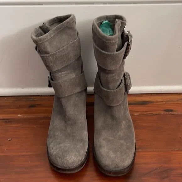 Sam Edelman Troy moto suede buckle mid calf lugged sole boots sz 6.5
