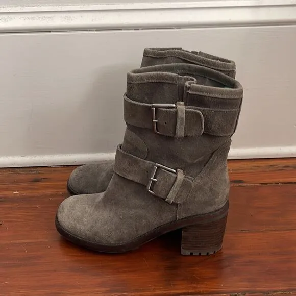 Sam Edelman Troy moto suede buckle mid calf lugged sole boots sz 6.5