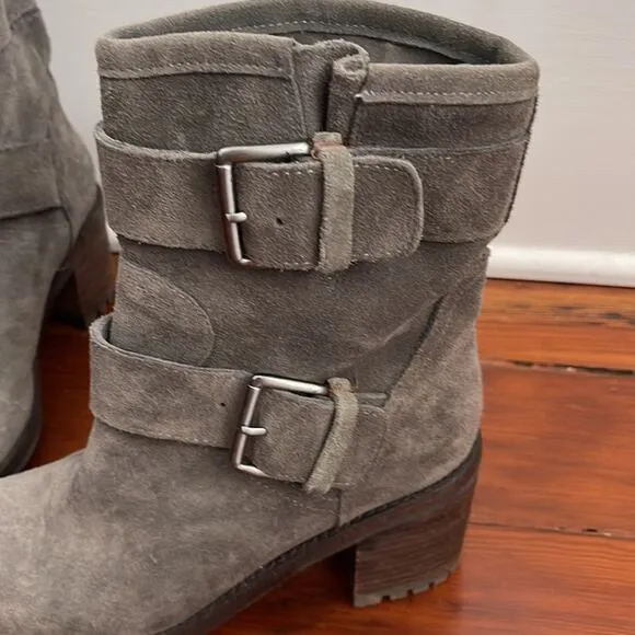 Sam Edelman Troy moto suede buckle mid calf lugged sole boots sz 6.5