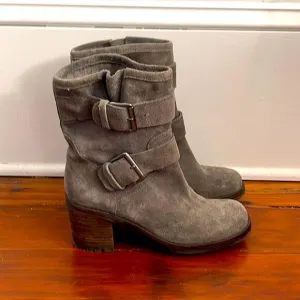 Sam Edelman Troy moto suede buckle mid calf lugged sole boots sz 6.5