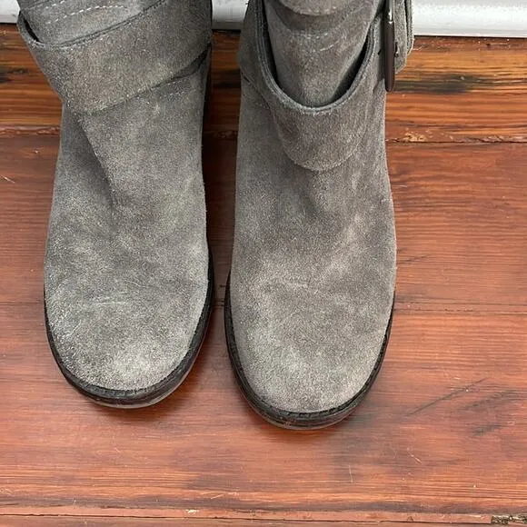 Sam Edelman Troy moto suede buckle mid calf lugged sole boots sz 6.5