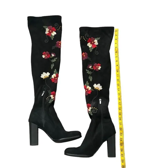 Sam Edelman Vena Floral Embroidered Stretch Suede Knee High Boots